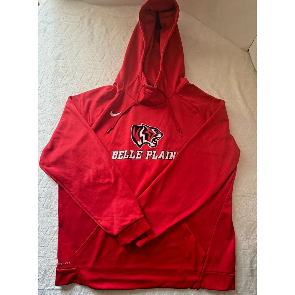 Nike Dri-FIT Belle Plaine Tigers Hoodie Men’s XL Red Pullover Athletic School
